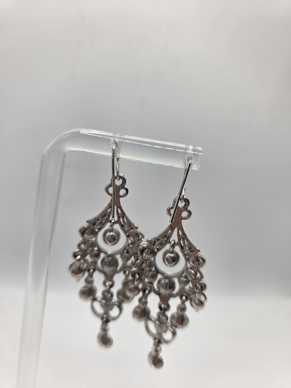 Jim Ball Designs Openwork Filigree Rhinestone Crystal Chandelier Dangle Earrings - Picture 4 of 6